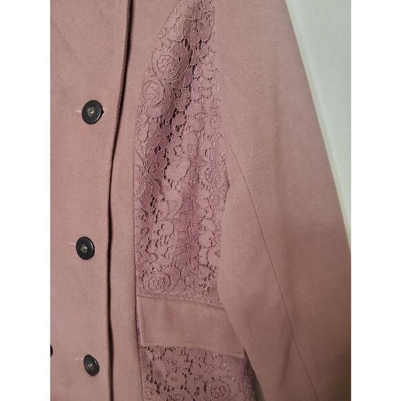 Simply Noelle Double Breasted Soft Cocoa Mauve Lace Embellished Peacoat - Picture 5 of 12